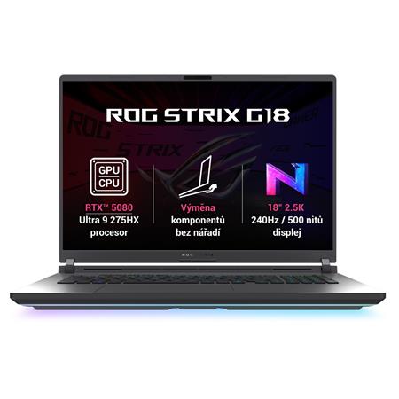(obrázek pro) ASUS ROG Strix G18 - Ultra 9 Processor 275HX/32GB/1TB SSD/RTX 5080 16GB/18"/2,5K/IPS/240Hz/2y PUR/Win 11 Home/šedá